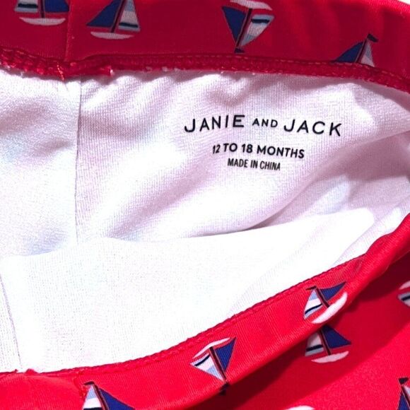 Janie and Jack Baby Boys Red Sailboat Swim Shorts Trunks Size 12-18M - Picture 2 of 3